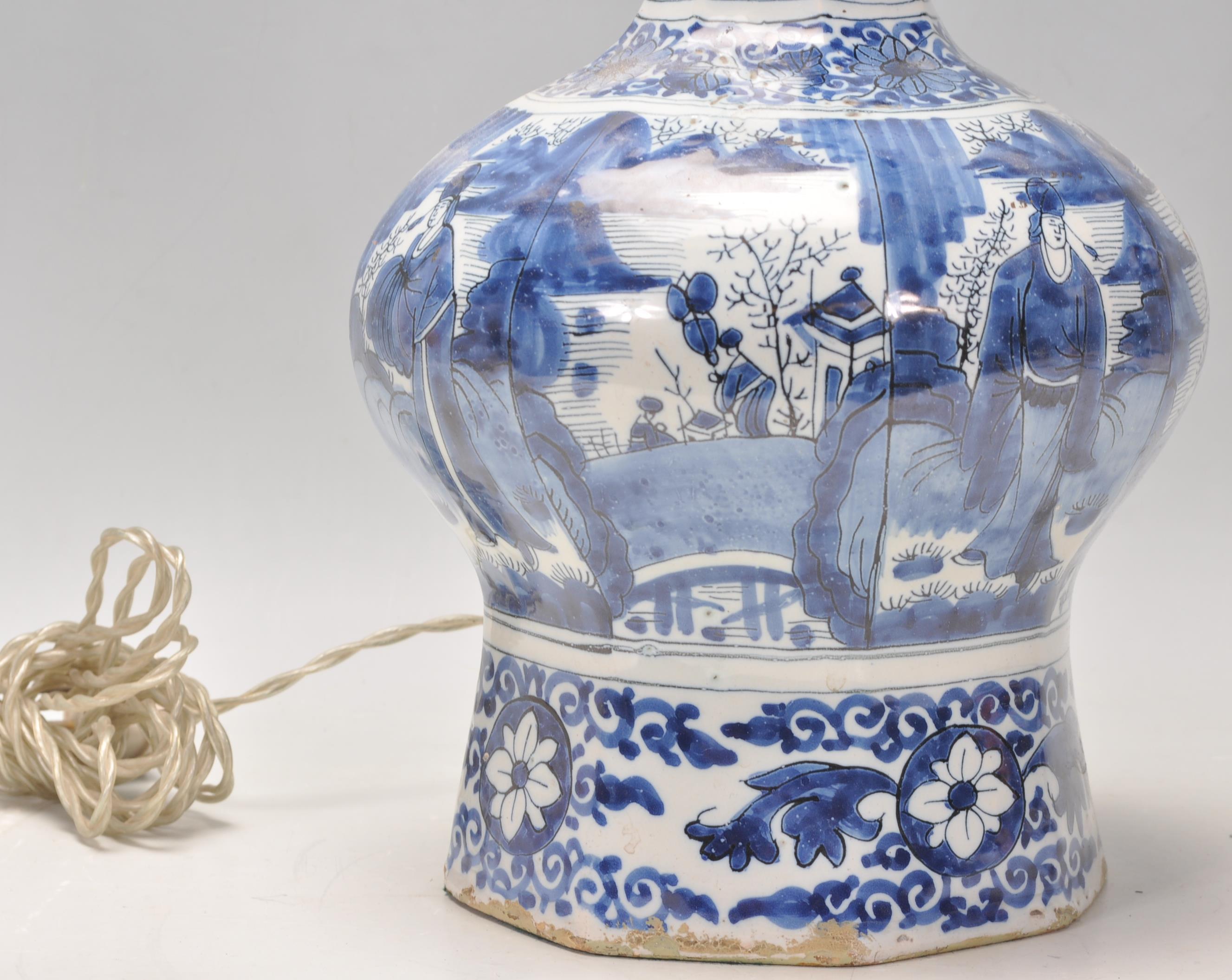 An 18th Century Delft Chinese style guglet / tulip vase converted into a lamp, being hand painted in - Image 2 of 14