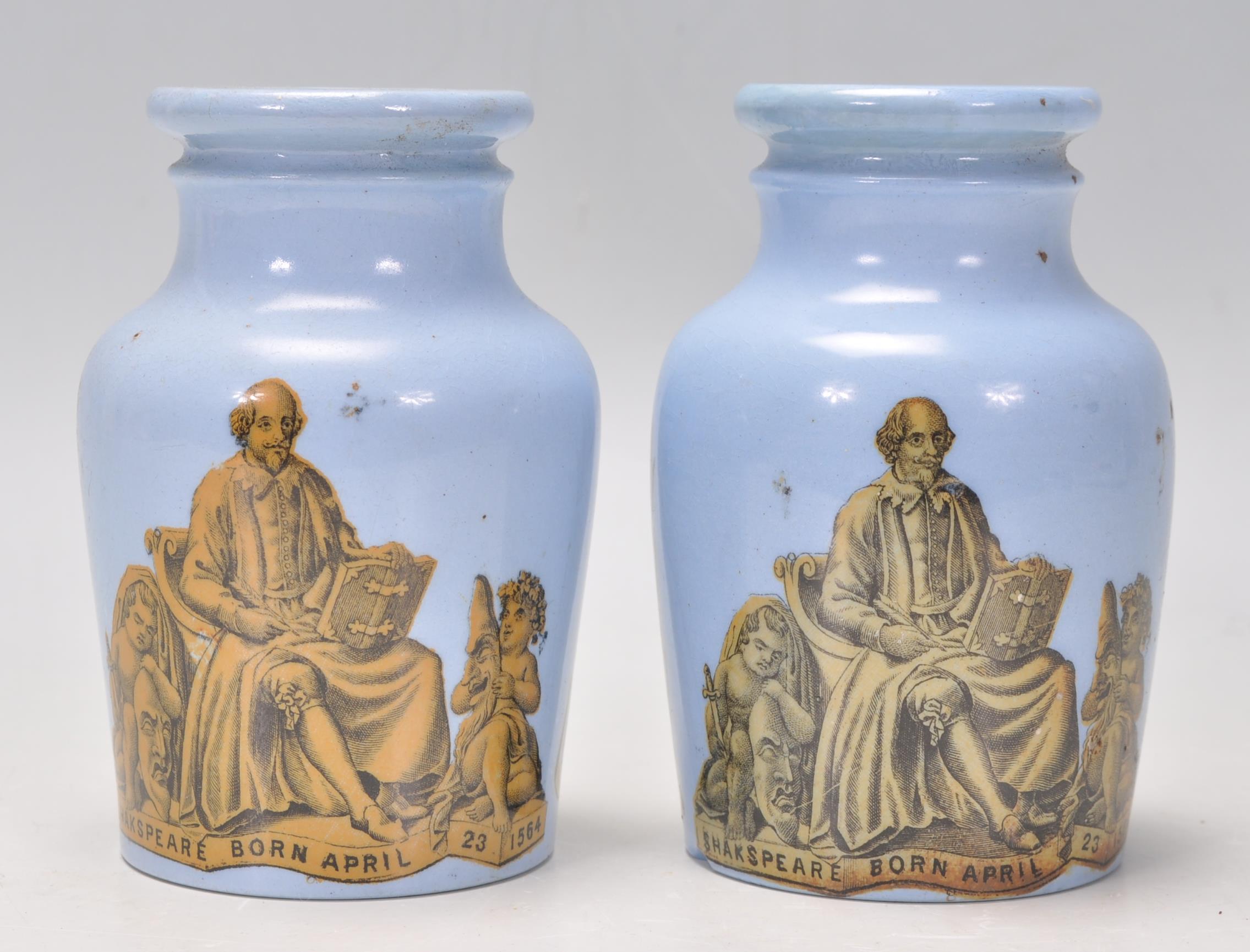A pair of 19th century Pratt ware blue glaze Etruscan ware bottle vases each with Theatrical - Image 4 of 9