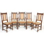A set of 5 19th century Carolean revival dining chairs having caned back rests with drop upholstered