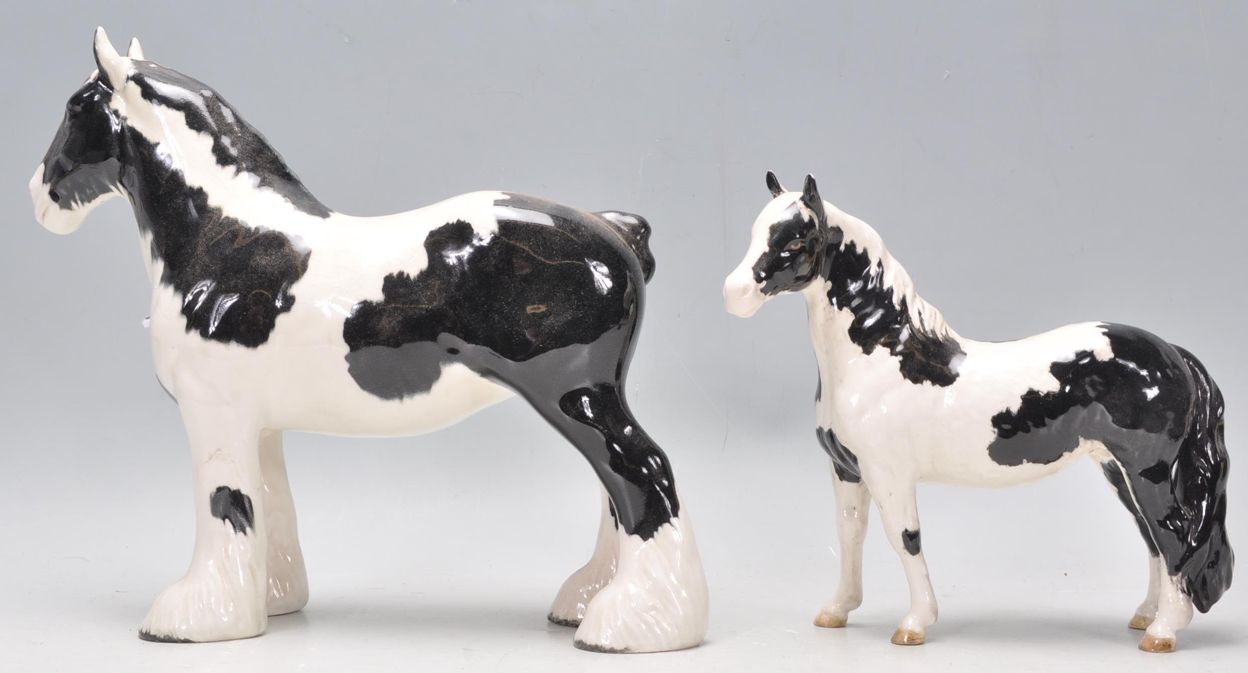 A  collection of Beswick horse porcelain figurines to include a piebald coloured shire horse and a - Image 6 of 8