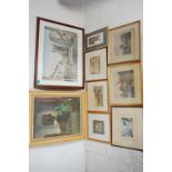 A group of eight 19th and 20th Century paintings and prints to include a print of Bath Abbey after