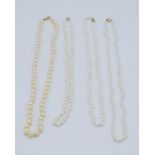 A collection of 4 cultured pearl necklaces. Three having 9ct gold clasps and one signed Ciro.