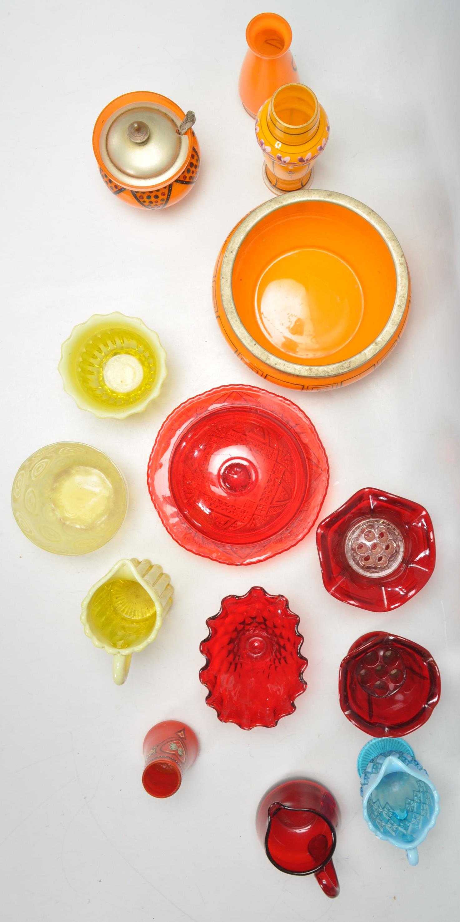 A good mixed group of coloured glassware dating from the 19th Century with some having hand - Image 6 of 6