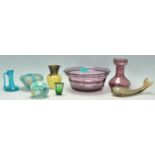 A collection of vintage retro studio glass to include a Whitefriars amethyst centerpiece bowl, a