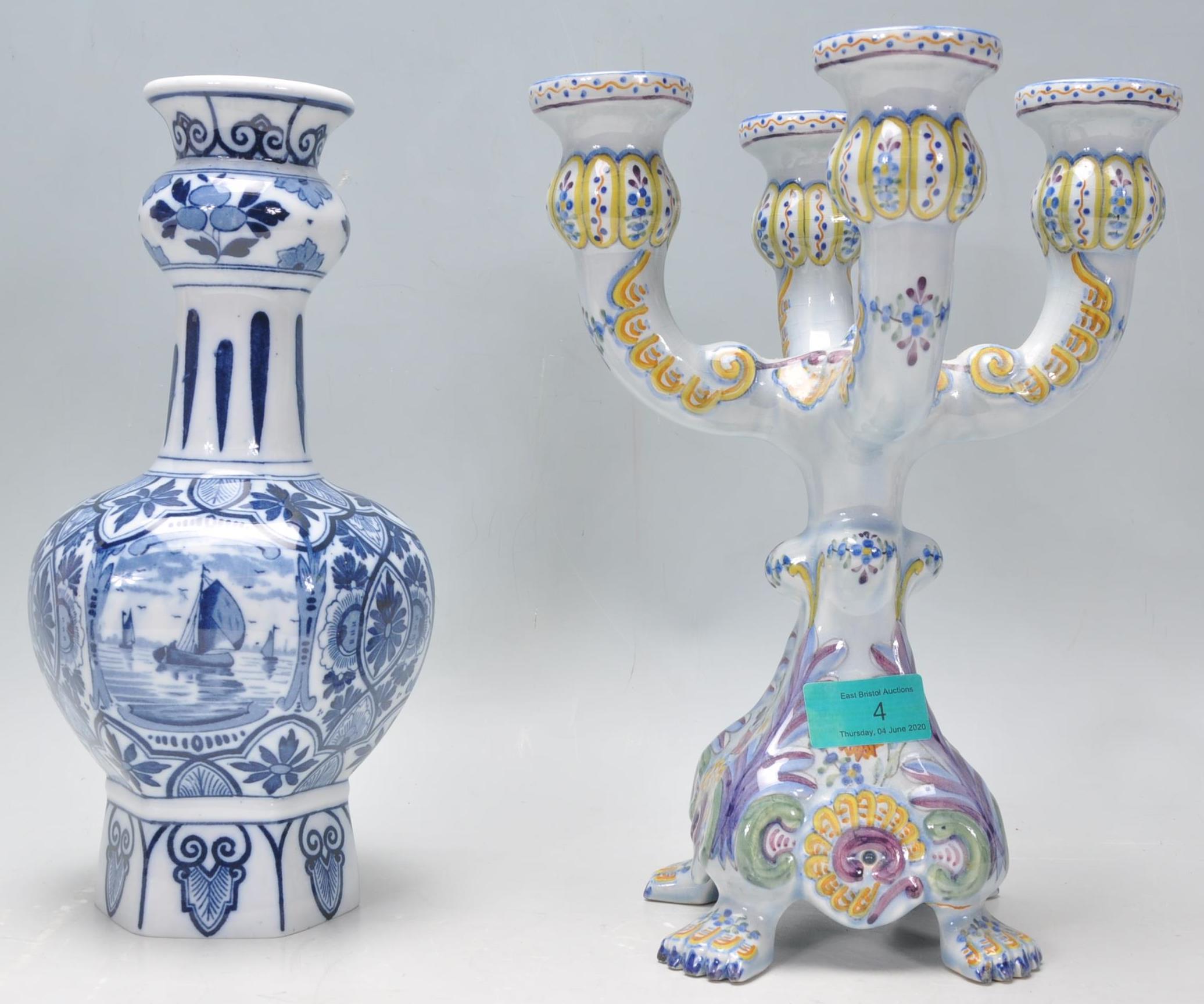 A collection of 20th Century Delft and Faience ware items to include a blue and white guglet vase - Image 6 of 18