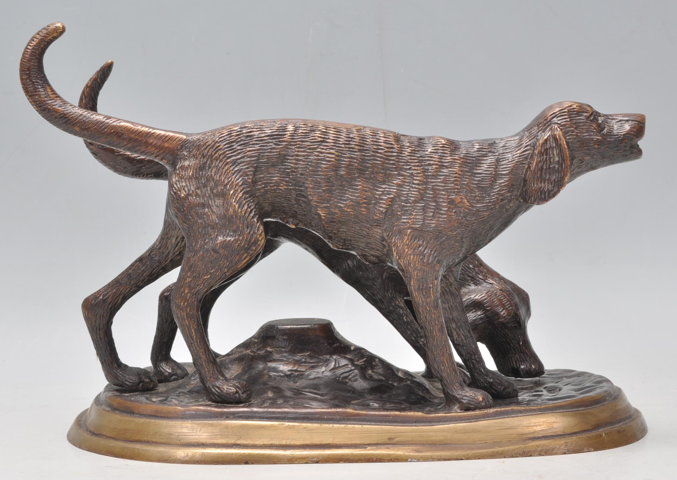 A vintage 20th Century bronze figure depicting a two hunting dogs. Raised on a rounded base. - Image 3 of 7