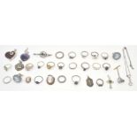 A collection of silver and white metal jewellery to include cameo pendants, Wedgwood cameo cufflinks