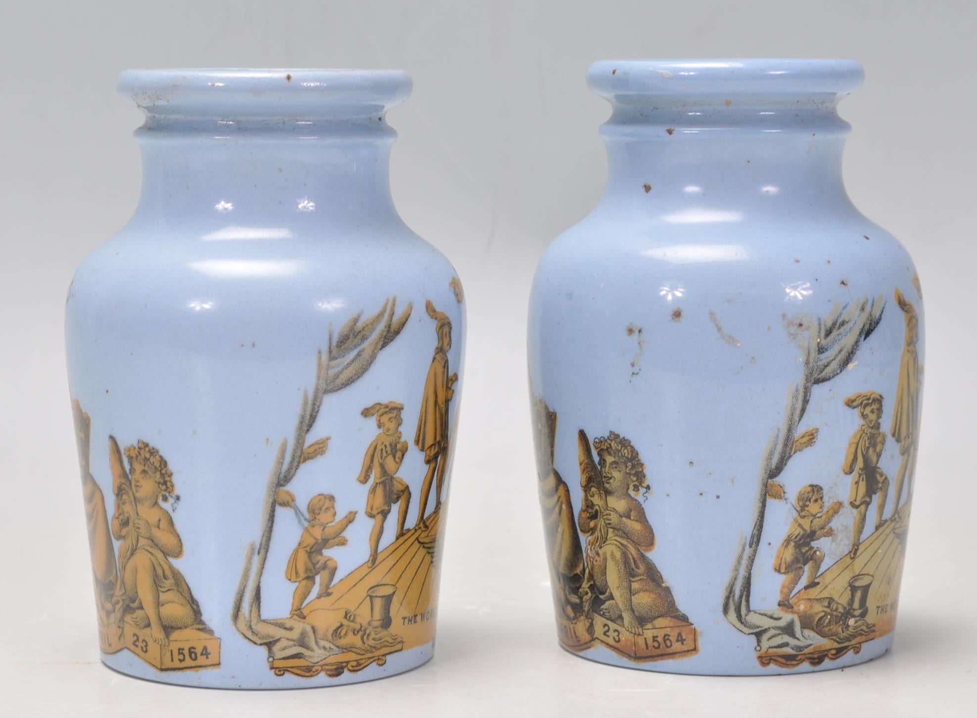 A pair of 19th century Pratt ware blue glaze Etruscan ware bottle vases each with Theatrical - Image 9 of 9