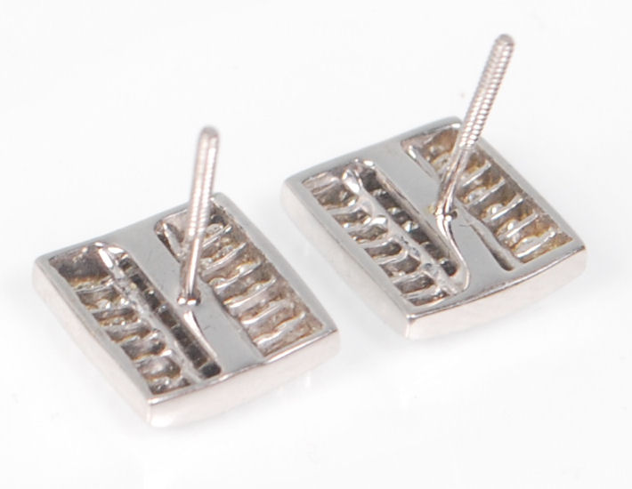A pair of 14ct white gold ladies earrings having square heads set with a cluster of square cut - Image 5 of 5