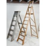 A good set of vintage early 20th century Industrial wooden ladders ( ideal for shop display or towel