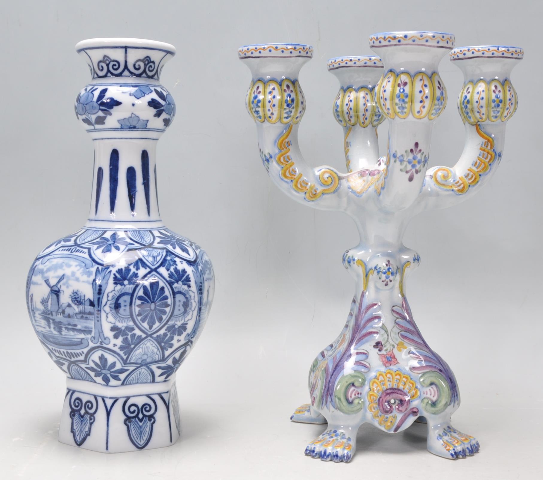 A collection of 20th Century Delft and Faience ware items to include a blue and white guglet vase - Image 7 of 18