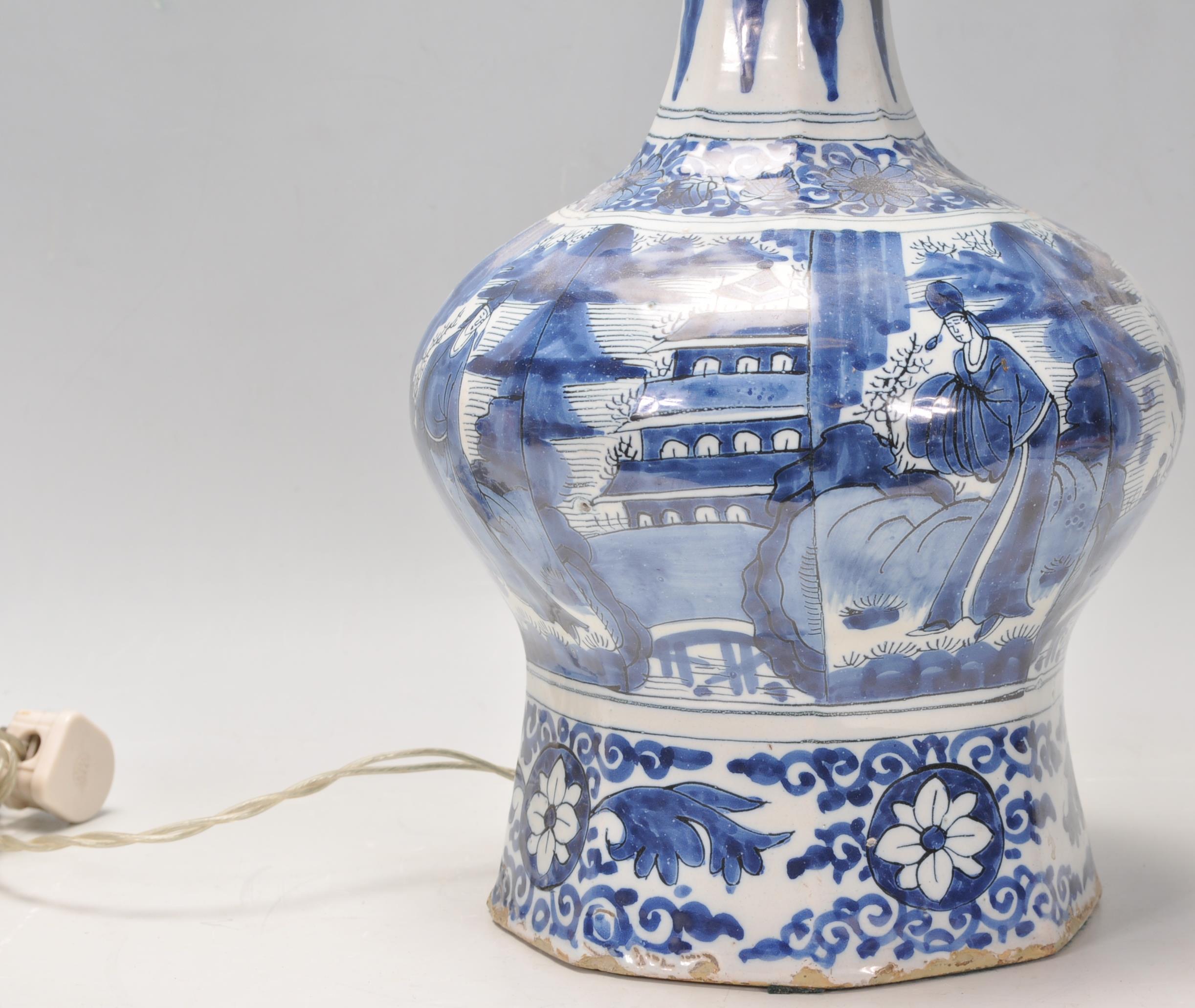 An 18th Century Delft Chinese style guglet / tulip vase converted into a lamp, being hand painted in - Image 5 of 14