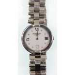 A ladies Raymond Weil Geneve wrist watch having a round face with a white enamelled dial and roman