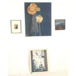 A group of four vintage 20th Century paintings to include a continental oil painting depicting a