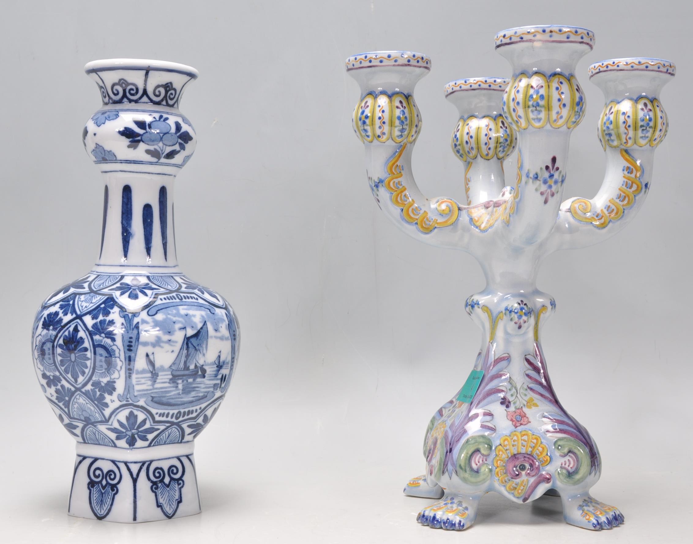 A collection of 20th Century Delft and Faience ware items to include a blue and white guglet vase - Image 9 of 18