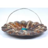 An antique paper mache / papier mache centrepiece bowl of reeded scallop form having a faux walnut