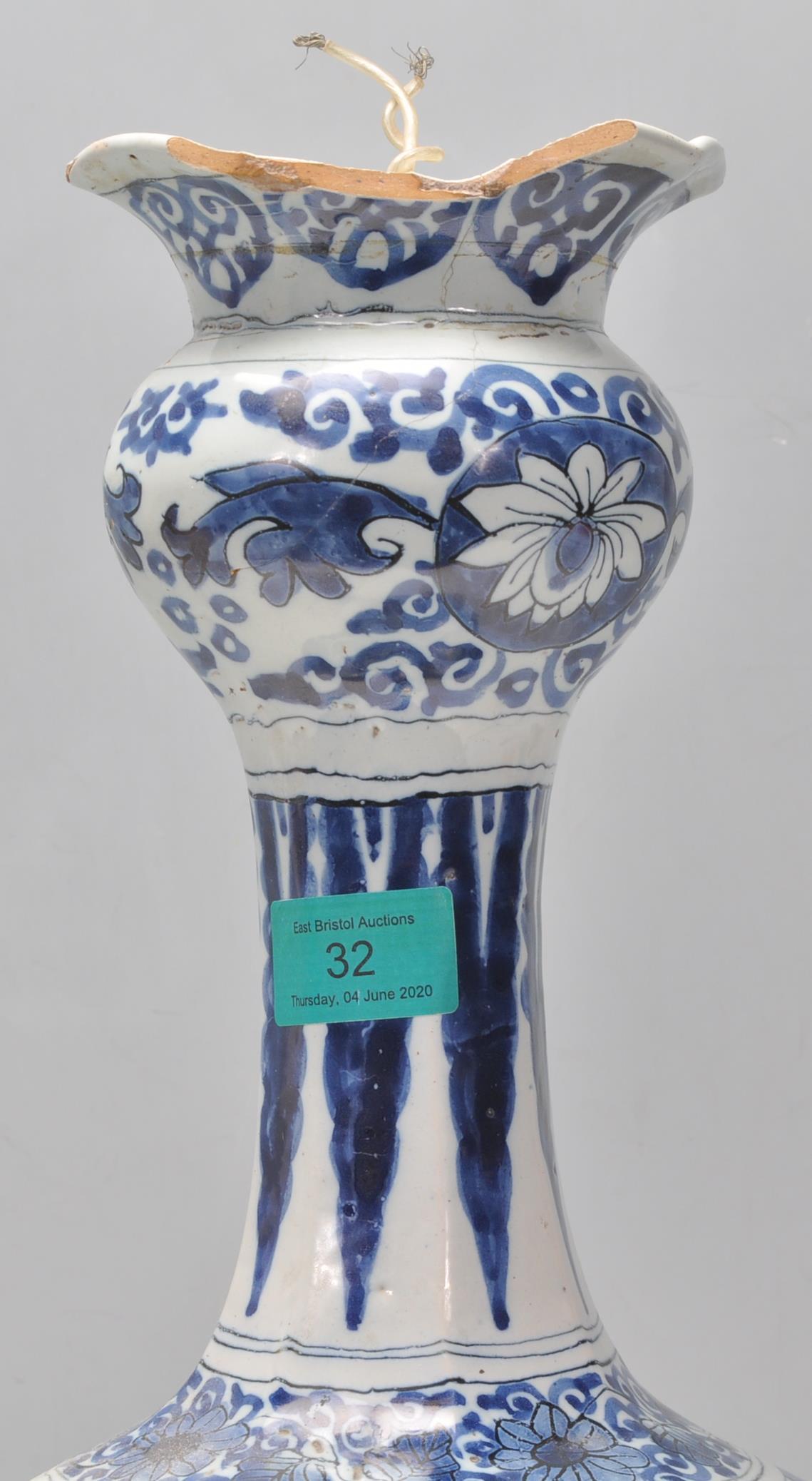 An 18th Century Delft Chinese style guglet / tulip vase converted into a lamp, being hand painted in - Image 3 of 14