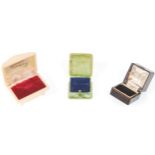 A collection of 3 early and mid 20th century retro vintage jewellery ring boxes to include faux