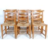 A set of six 19th Century Victorian beech wood ecclesiastical chapel  ( dining ) chairs having