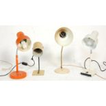 A group of four mid century vintage retro desk lamps to include two anglepoise lamps with