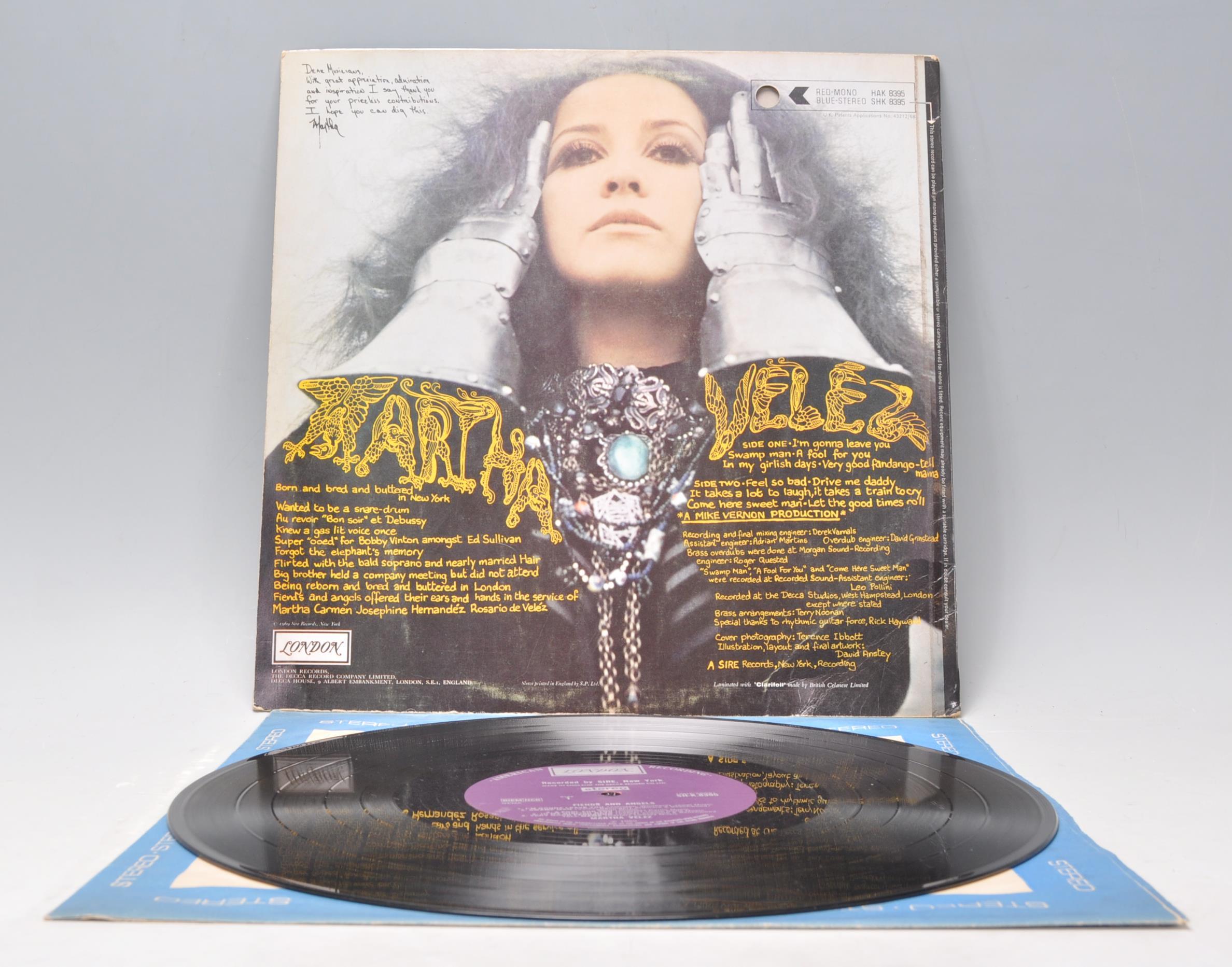 A vinyl long play LP record album by Martha Velez – Fiends & Angels – Original Sire London 1st U.S.A - Image 3 of 4