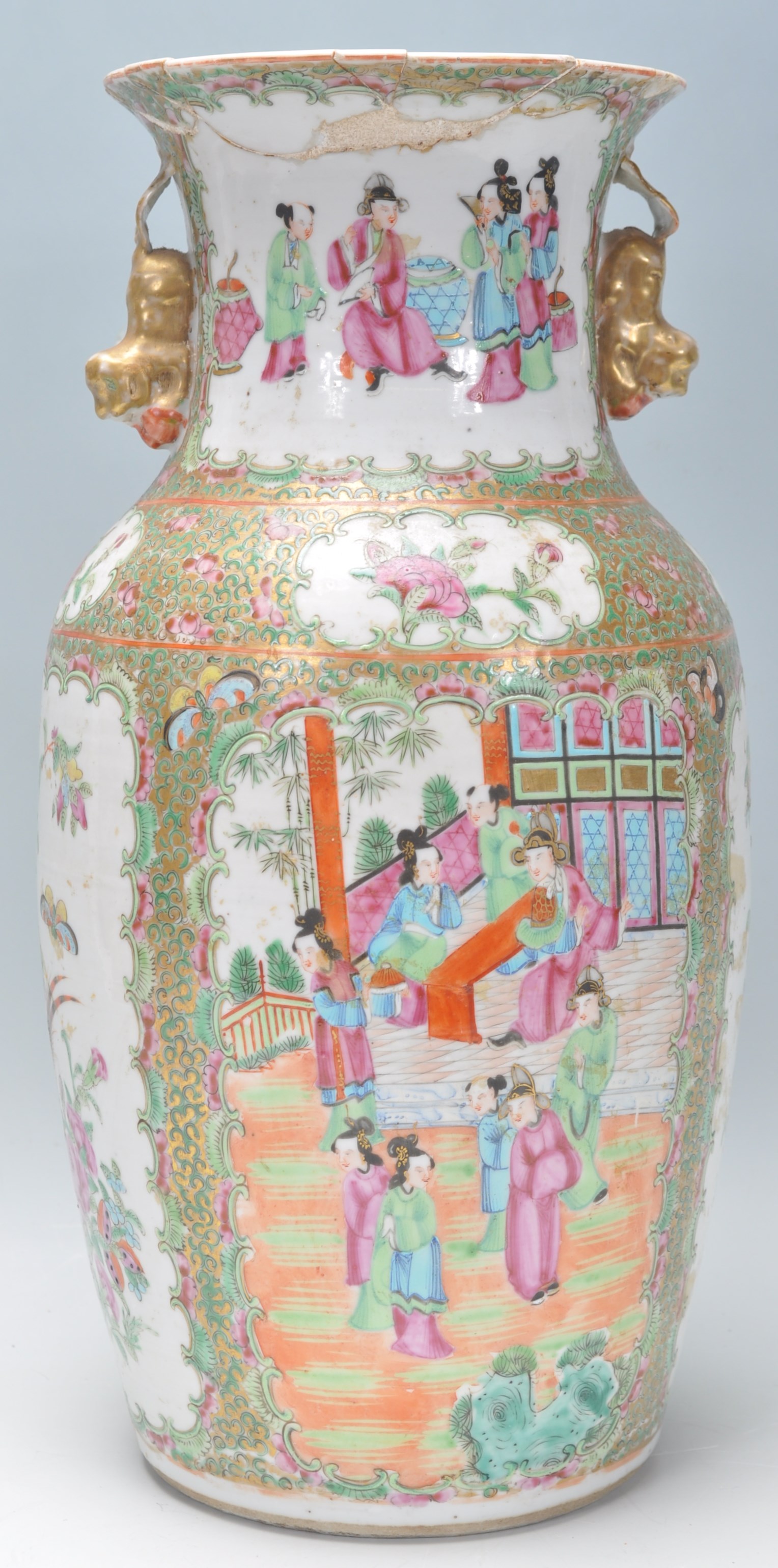 A 19th Century Chinese Cantonese famille rose vase with handpainted scenes of people, birds and