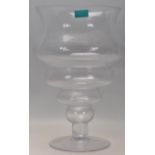 A large 20th Century clear glass large centrepiece  vase having a tapering stepped design body