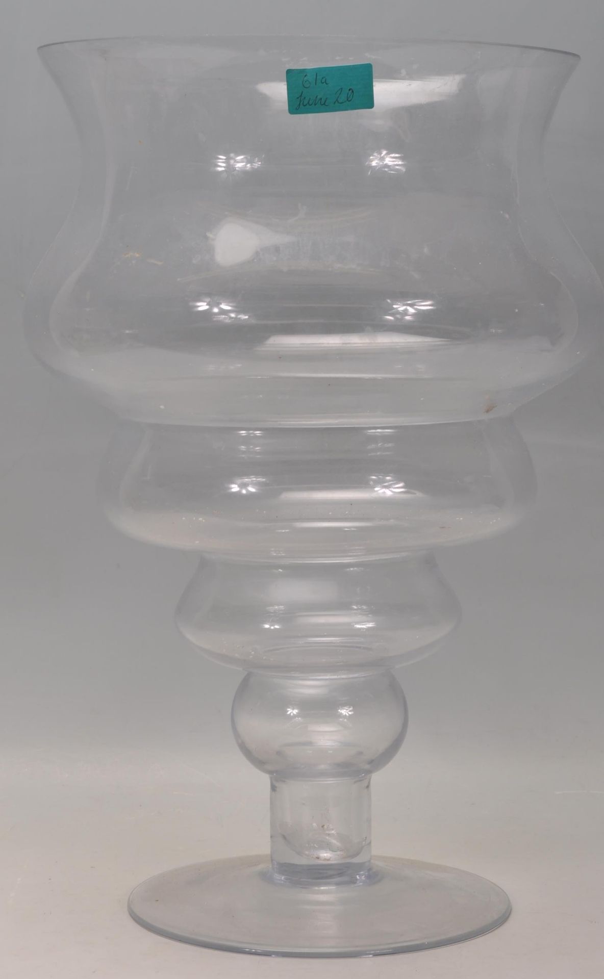 A large 20th Century clear glass large centrepiece  vase having a tapering stepped design body
