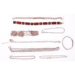A selection of silver bracelets to include a stamped 925 Norwegian enamelled panel bracelet, a