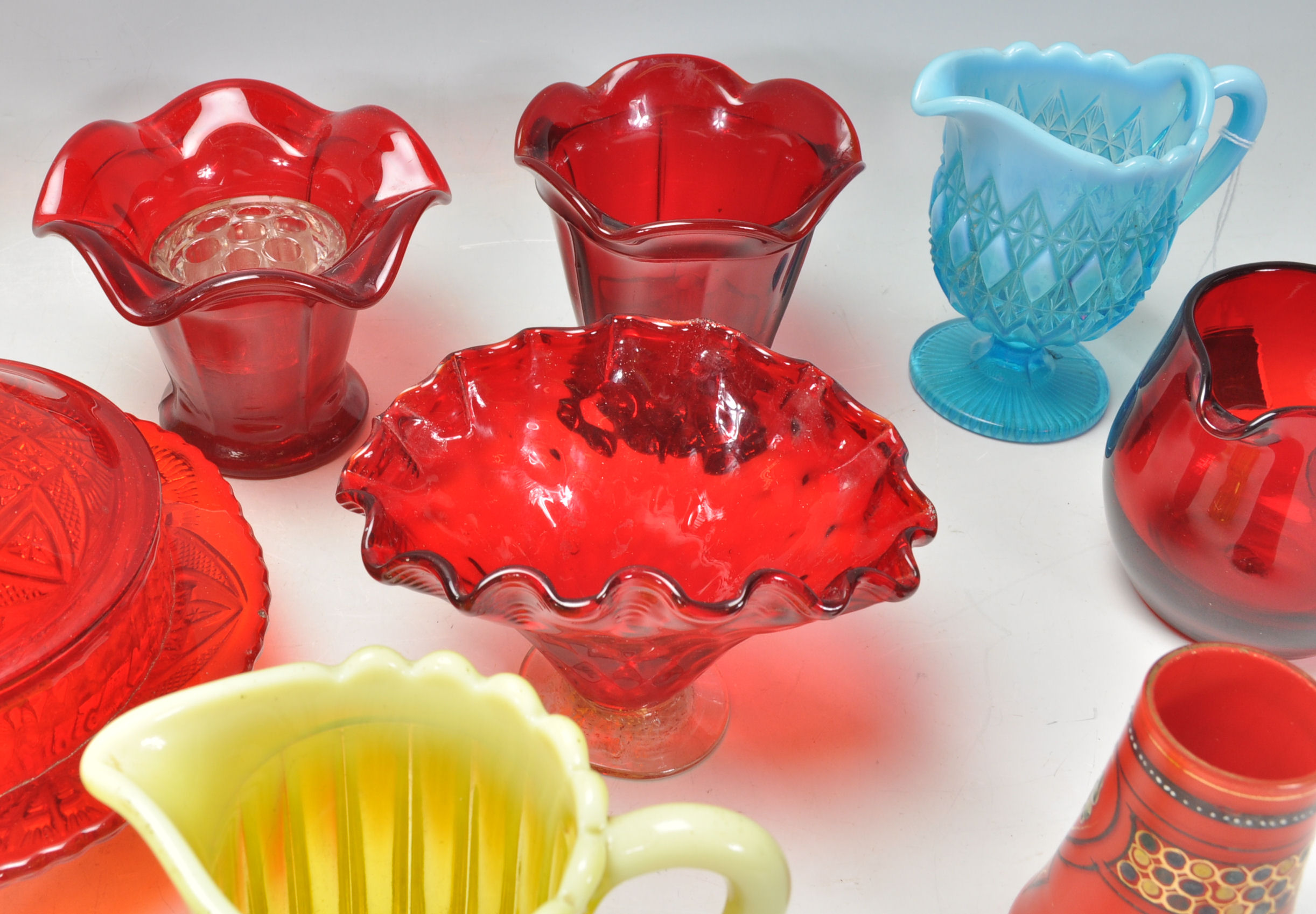 A good mixed group of coloured glassware dating from the 19th Century with some having hand - Image 4 of 6