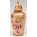 A 20th Century Aynsley David J Seyner Royal Worcester style hand painted lidded vase of tapering