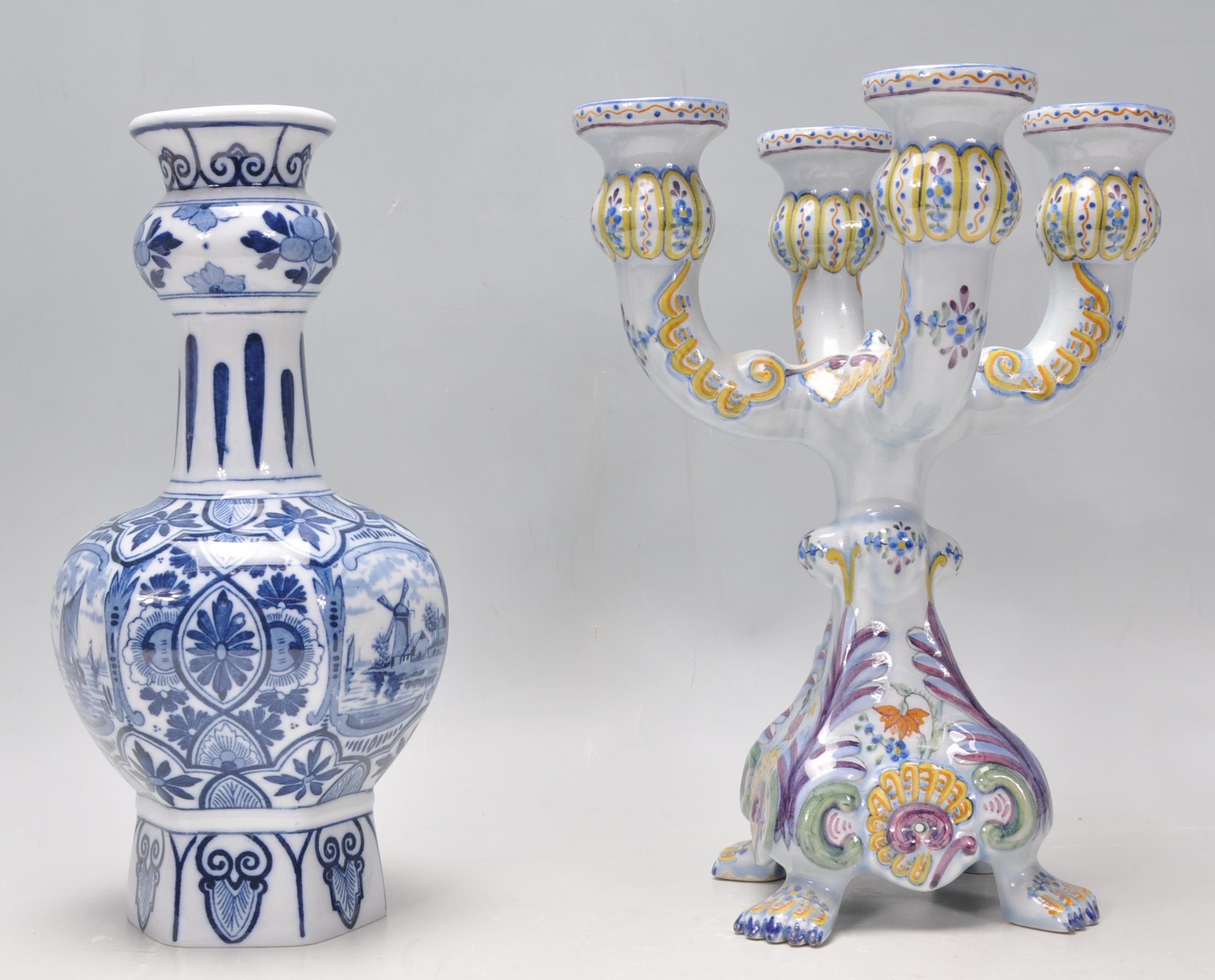 A collection of 20th Century Delft and Faience ware items to include a blue and white guglet vase - Image 8 of 18