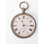 A 19th Century Victorian continental silver pocket watch having a round white enamelled face with