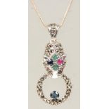 A ladies silver pendant necklace in the style of Cartier having a leopard design pendant set with