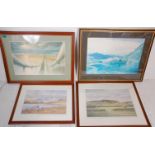 A group of four framed and glazed prints mostly landscape scenes with one by David John Sweetingham,