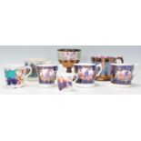 A collection of 19th Century Victorian lustre glazed mugs each being hand painted and transfer