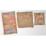 A group of three 19th Century needlework samplers to include one by a Jane Parry dated 1878, another