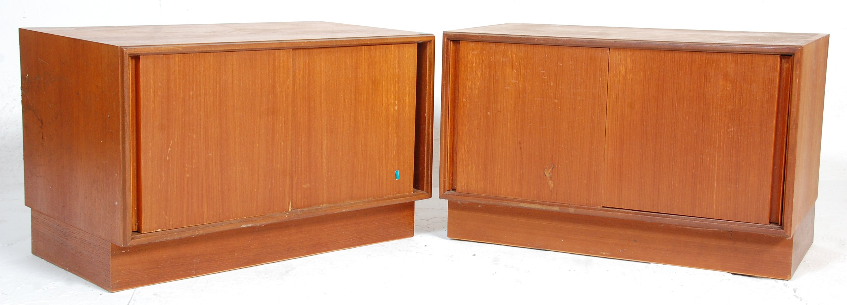 Two vintage retro mid 20th Century teak wood G-Plan low sideboard cabinet cupboards / bookcases.