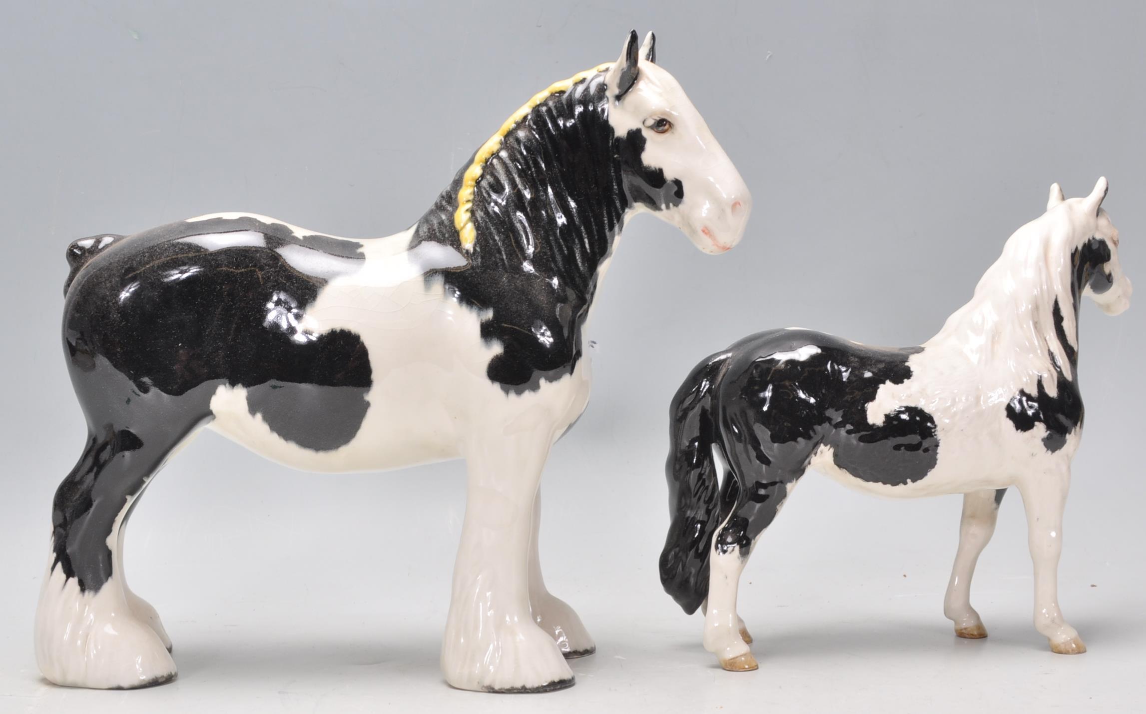 A  collection of Beswick horse porcelain figurines to include a piebald coloured shire horse and a - Image 3 of 8