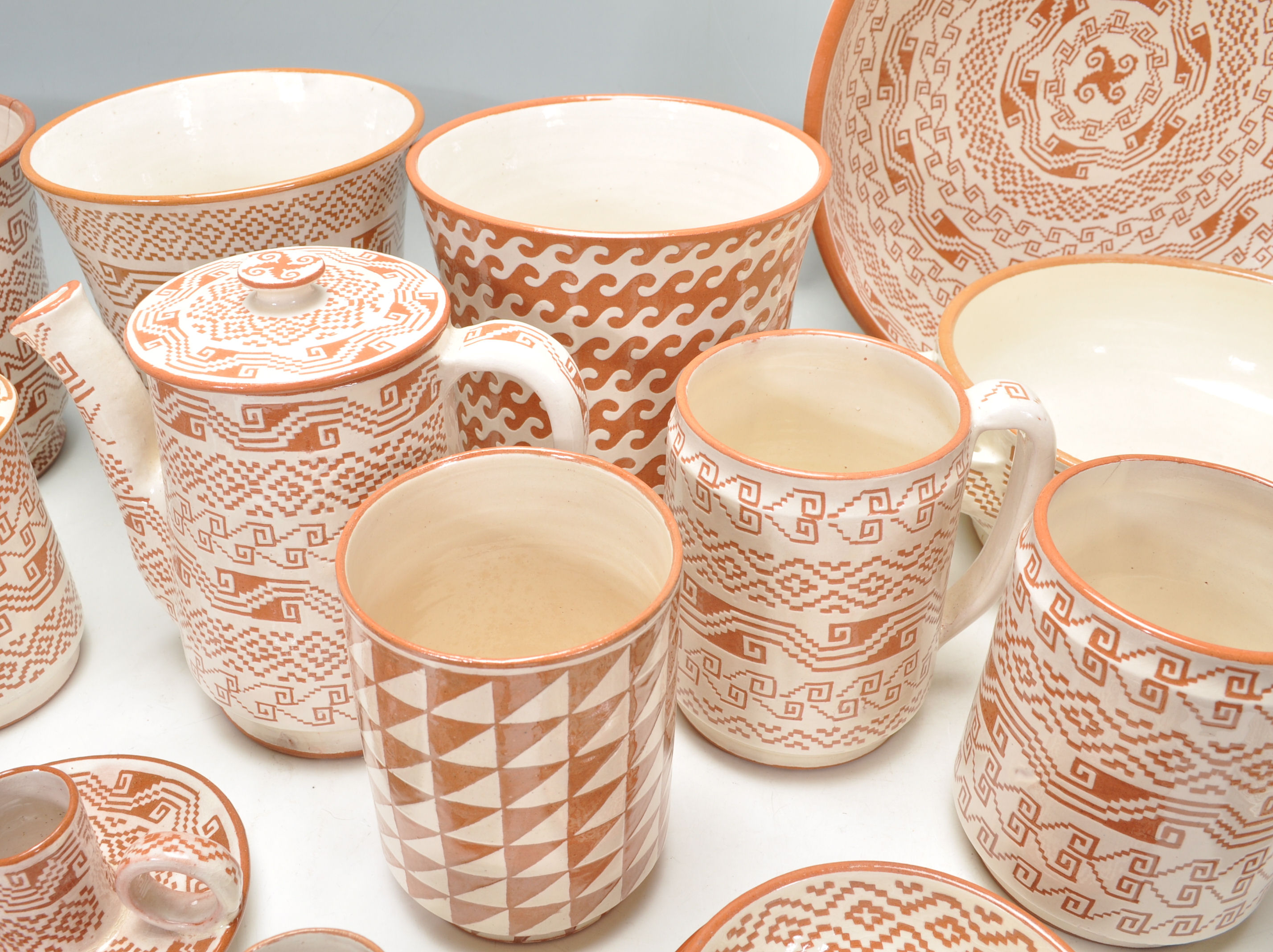 A beautiful and large collection of 20th century Mexican Mitla hand made studio pottery being made - Image 8 of 16
