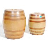 Two 19th Century Victoria antique stoneware wine barrels having brown glazed banded decoration. 50cm