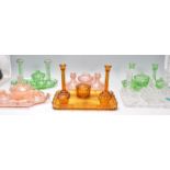 A good mixed group of vintage 20th Century Art Deco glass dressing table / vanity sets. All having