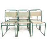 A group of six vintage retro industrial 20th Century tubular chairs having green canvas seats and