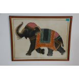 A 20th Century antique Indian gouache on linen study of an elephant adorned in traditional