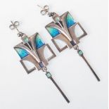 A stunning pair of 20th Century Art Nouveau style silver and enamel earrings in the manor of