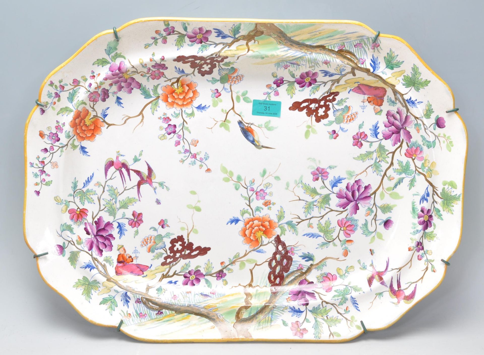 A large 19th century Victorian, circa 1180 Aesthetic movement charger / meat plate of rectangular