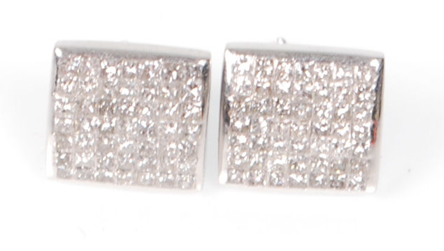 A pair of 14ct white gold ladies earrings having square heads set with a cluster of square cut - Image 2 of 5