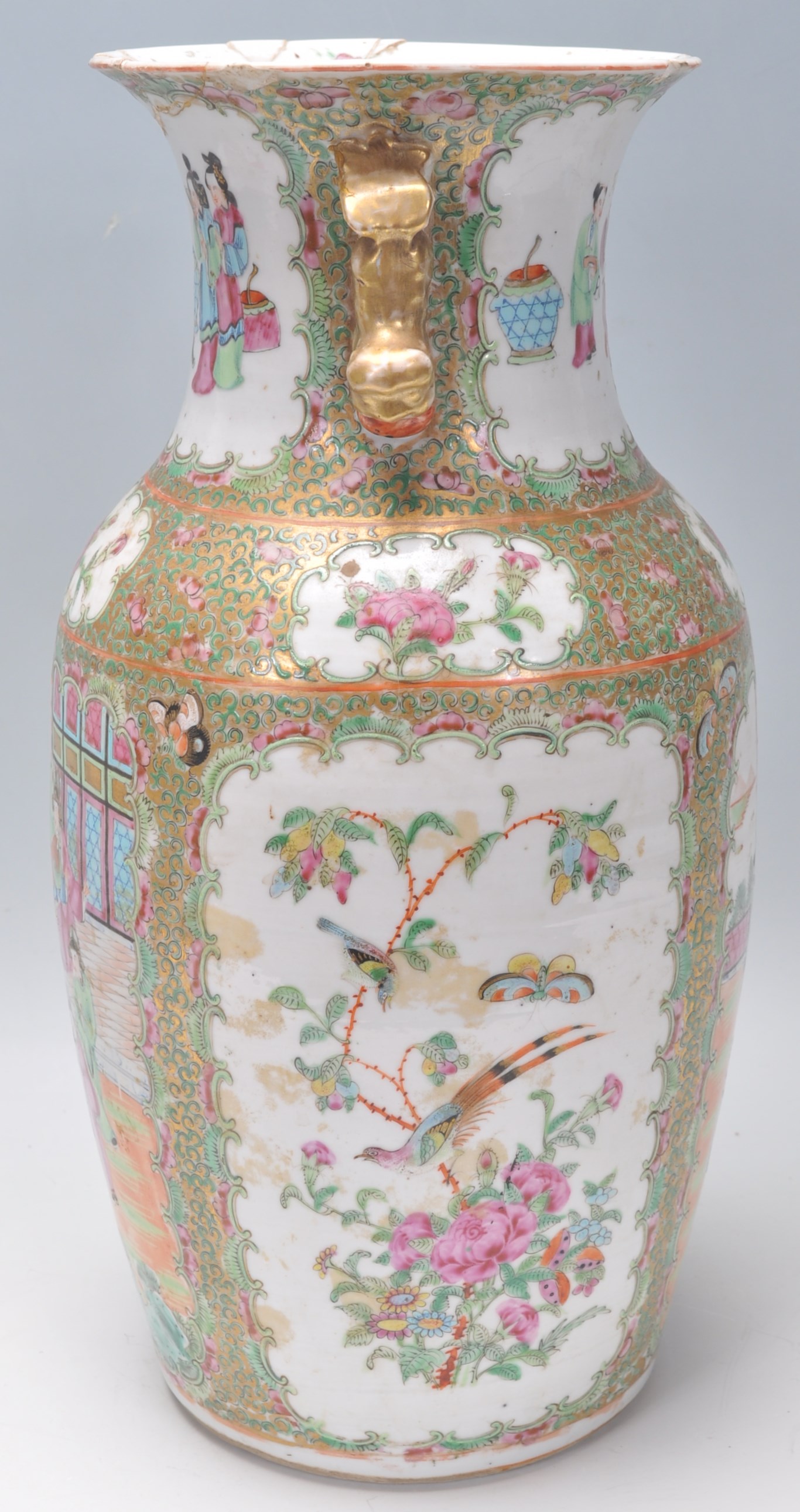 A 19th Century Chinese Cantonese famille rose vase with handpainted scenes of people, birds and - Image 7 of 10