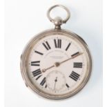 A silver hallmarked Victorian 19th century open faced key wind pocket watch by J Siddle - Heaton