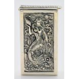 A stamped 800 silver vesta case of rectangular form having raised decoration in the form of a